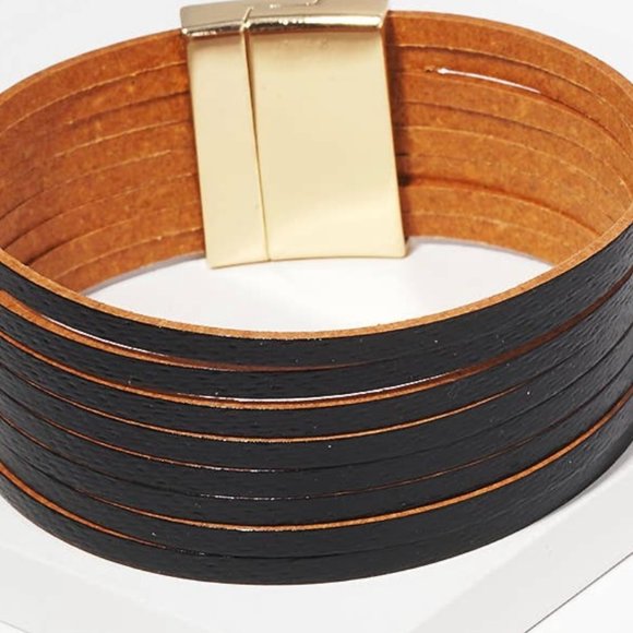 Leatherette Multi Layered Magnetic Clasp Bracelet - Picture 1 of 2